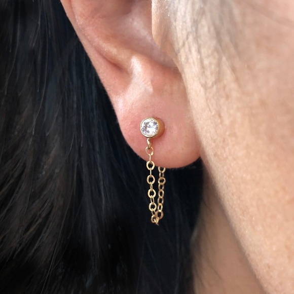 Sterling Silver Front to Back Silver Stud Earrings - Picture 4 of 4